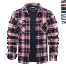 Men's Quilted Shirt Jacket Winter Warm Fleece Lined Plaid Coat Button Work Shirt