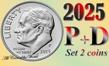 2025 P & D Roosevelt Dime - 10 Cent - UNC - Set 2 coins