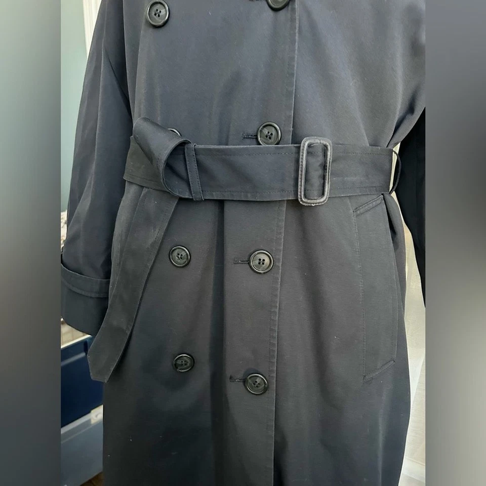 Gabardina UTY Apparel azul oscuro doble botonadura con cinturón talla larga grande Foto 3 de 4