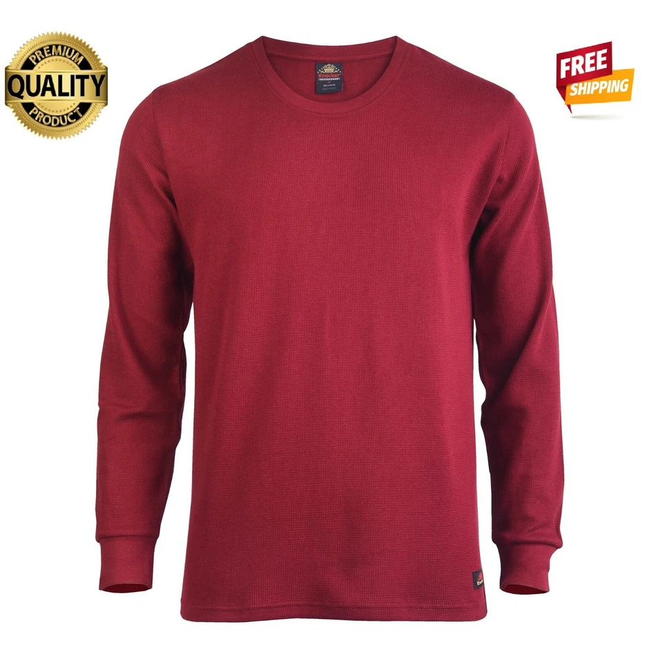 Quality Men's Thermal Heavy Premium Cotton Shirt Waffle Long Sleeve Crew Neck - Image 3 of 4