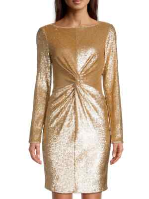NWT Donna Karan New York Sequined Twist Dress in Gold - Sizes 6 & 8 | eBay