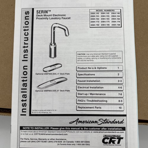 NEW AMERICAN STANDARD 2064.166.295 SERIN PLUG IN POWERED PROXIMITY SENSOR FAUCET - Picture 4 of 15