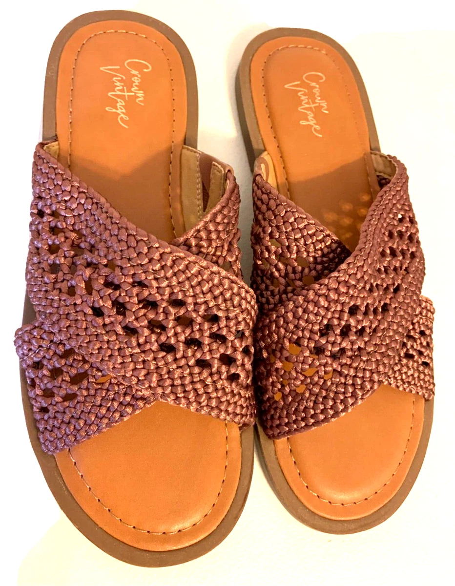 Crown Vintage Women s Antola Sandals Brown Crochet Slides Size 7.5