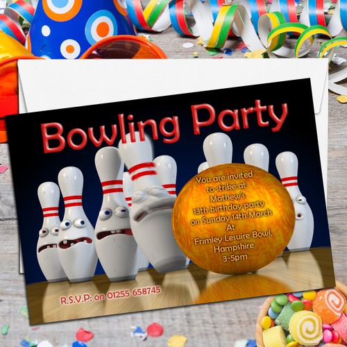 12 Biglietti D'Invito Per 8° Compleanno Bambini – Tema Cono Bowling, Ragazzi E Ragazze, Formato A6 Con Vernice UV