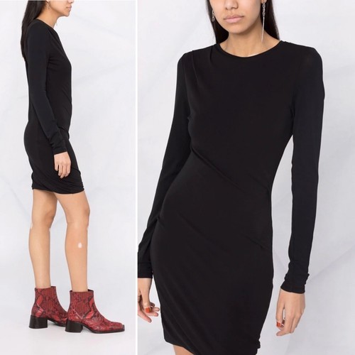 Rag & Bone Women's Black Jersey Stretch Poppy Draped Mini Dress Sz M Bodycon - Picture 2 of 10