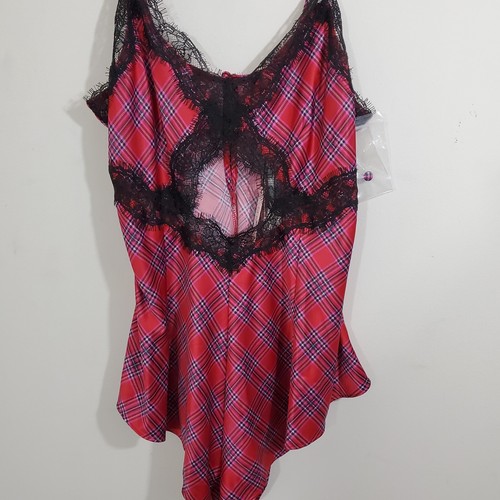 Victoria's Secret Plaid Lace Satin Romper Lingerie Sexy Fairy NWT Size Small - Picture 4 of 13