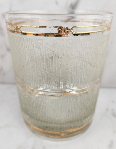 Vintage Set Of 3 Culver Double Old-Fashioned Gold Icicle Glasses MCM - Picture 2 of 5