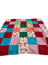 Butterfly Quilt Lap Throw 47x47 Hand Tied Patchwork Colorful Handmade