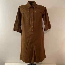 Vintage Brown Rocky Road Tie-Sleeve Shirt Dress with Front Slit Size M