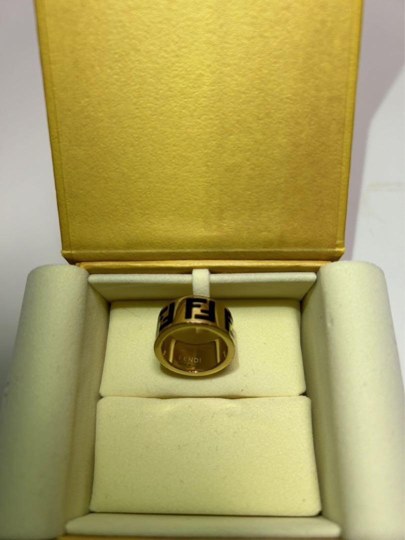 star　FENDI Gold Ring Sサイズ（9〜11号相当） FENDI Forever Ring Black Enamel FF Gold-tone Metal Size S Women