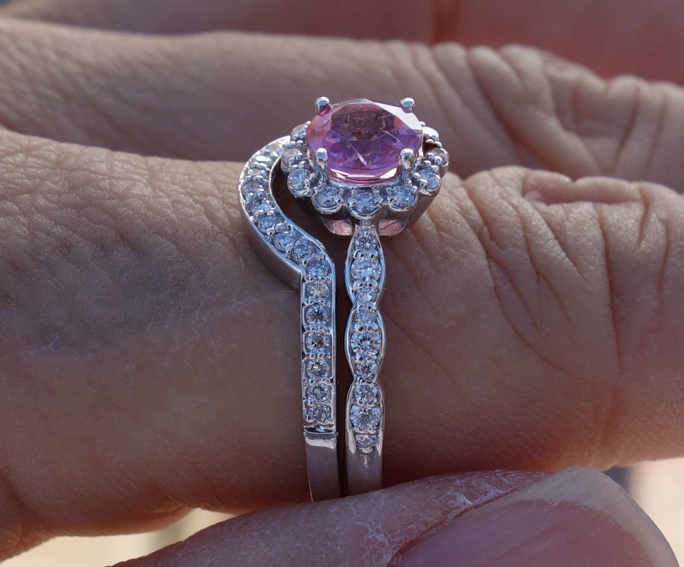 Набор для помолвки с имитацией розового турмалина и бриллиантов 2 карата белое золото 14 карат размер 8 - Изображение 2 из 3