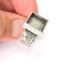 Square Antique Silver Ring Blank Settings, Cabochon Mounting Adjustable Resin