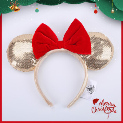 Gold Sequin Ears with Red Bow Disney.land Red Bow Limited Party Minnie Mouse Gold Sequins  main image 3