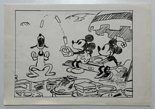 Walt Disney Drawing on old paper (Handmade) signed and stamped artwork