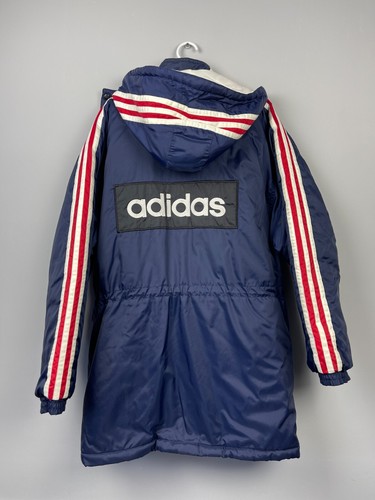 Vintage Adidas Parka Soccer Long Hooded Jacket Blue Logo L - Picture 3 of 12