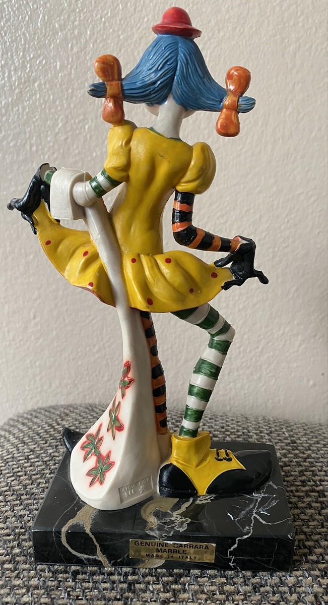 Fontanini Clown Girl #944 Carrara Marble Depose Italy Yellow Dress