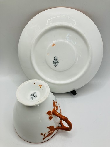 Bodley Aesthetic Movement Orange Branch Handle Duo, Cup & Saucer - circa 1871 - Picture 15 of 18