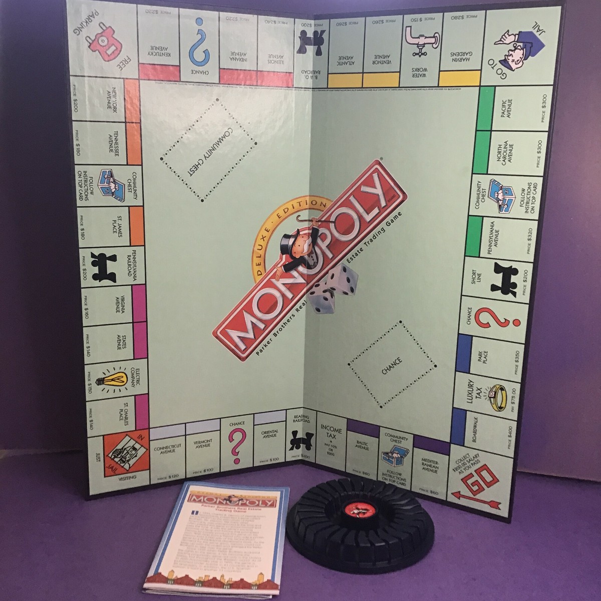 モノポリー確認用 1995 Monopoly Deluxe Edition Board Parts Pieces Game Board, Manual