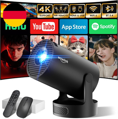 Mini Beamer Unterstützt 4K 1080P, Projektor Tragbarer Mit Wifi 6 Und Bluetooth 5