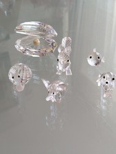 LOT FIGURINE SWAROVSKI 5 ANIMAUX ET UNE HUÎTRE AVEC SA PERLES ECLATS ET MANQUES