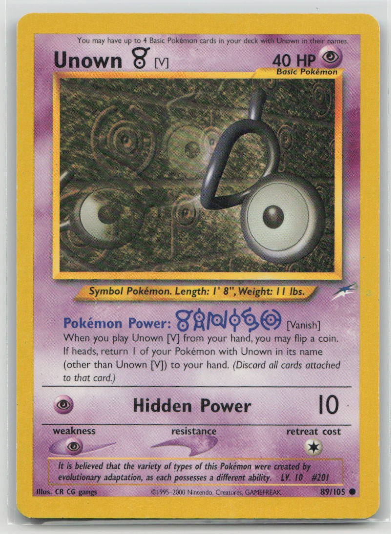 Unown [V] 89/105 Common Neo Destiny Pokemon Unlimited Lightly Played