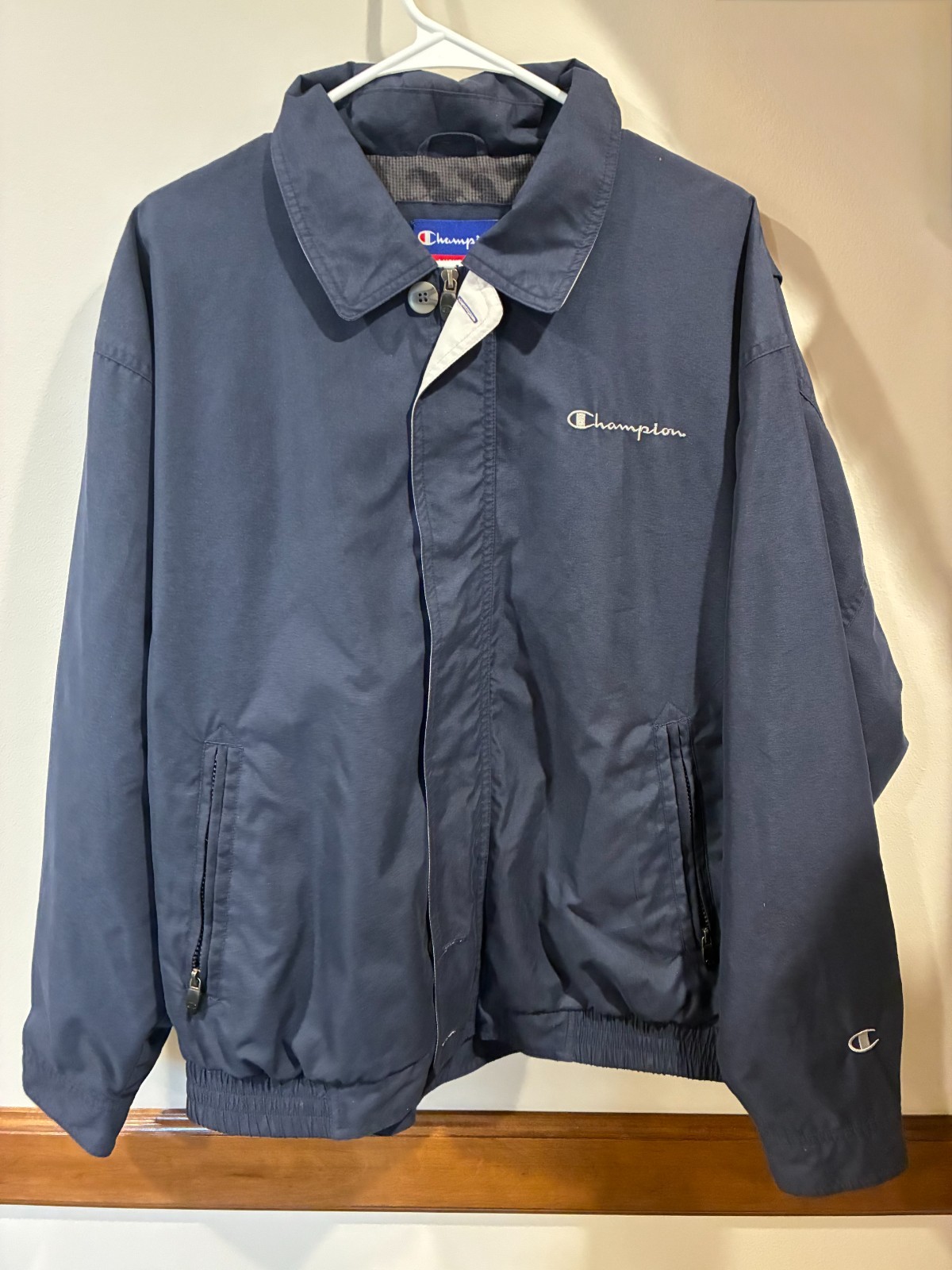 Champion Authentic Navy Blue Harrington Jacket- Plain Lined- Mens Medium
