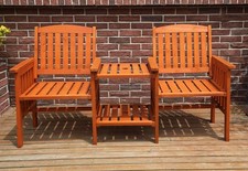 Duo Seat Patio Bench Couples Companion Yard 2 Seater Chair Twin With Table Set..