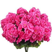 CISDUEO 4 Pcs Artificial Geraniums Silk Flowers Outdoor Rose Red