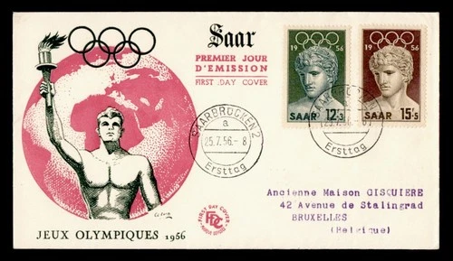 DR WHO 1956 GERMANY SAAR FDC OLYMPICS SPORTS SEMI POST COMBO M78948