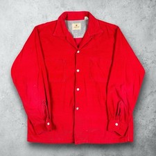 Vintage 50s Arrow Corduroy Loop Collar Rockabilly Button Up Shirt Red Size Large