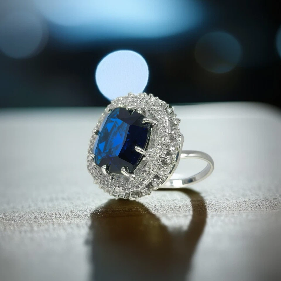 Blue Ad & CZ Ring Micro diomonds Ring Handmade Adjustable Ring Gift For Her''' Foto 3 de 4