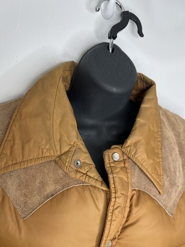 Vintage Woolrich Down Puffer Vest Brown Tan Snap Puffer 90s USA Size Large - Picture 5 of 11