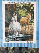 Printed needlepoint Tapestry Canvas Only 40x50 Cm Horses Orchidea