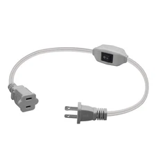 1ft White Short US Power Extension Cord with on Off Switch, US AC 2-Prong Mal...