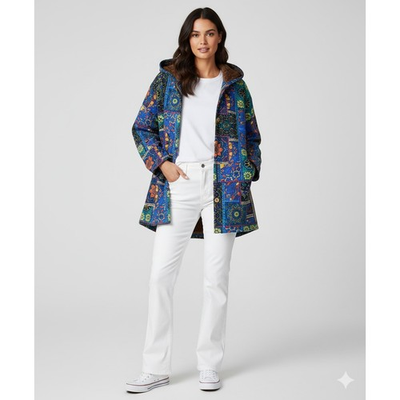 #ad #ad Colorful Y2k Boho Patchwork print Hooded Shacket Shirt Faux Fur As on TV XXL $30.00