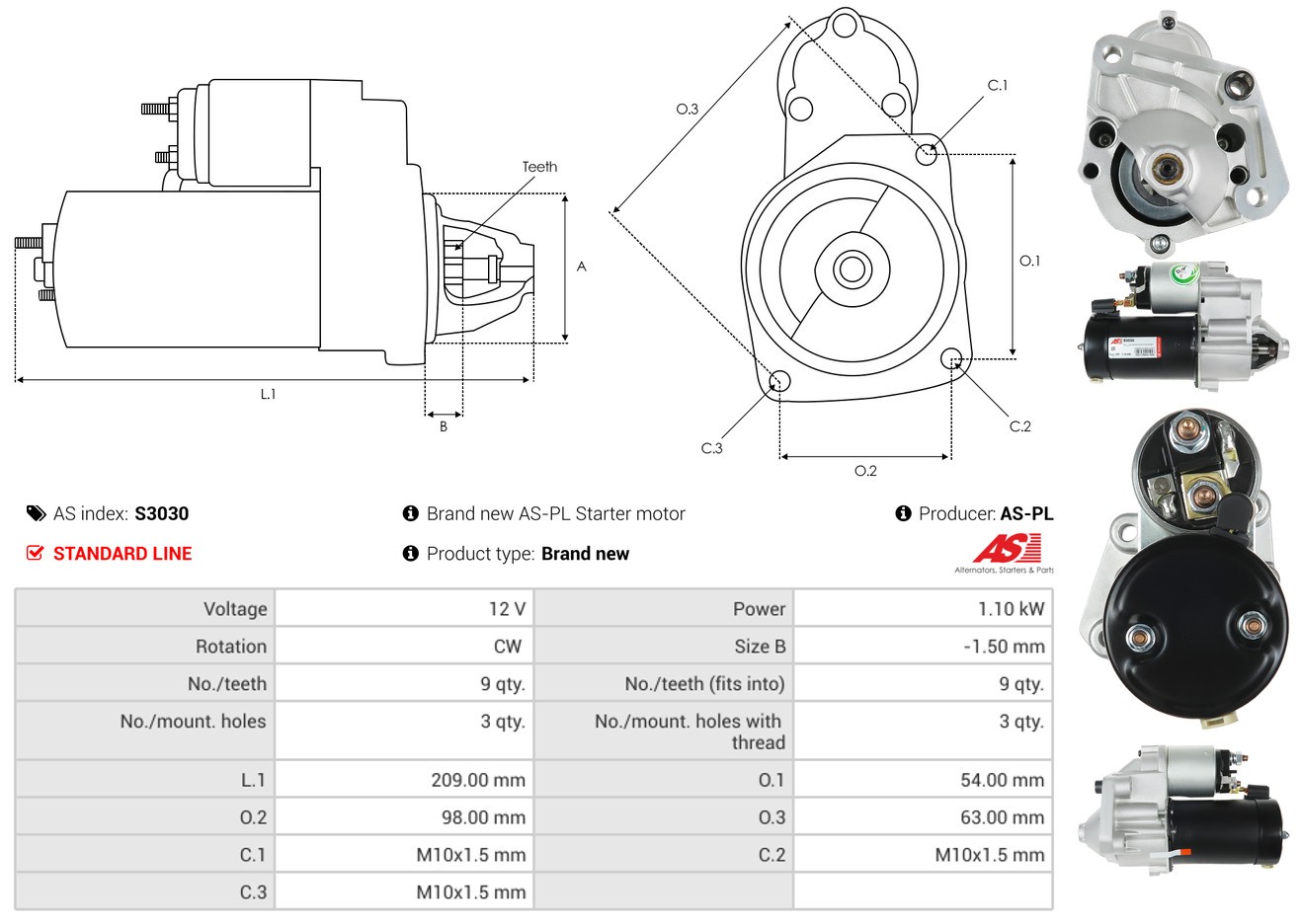 Brand New Starter Motor 12V 1.1kW 9T for VOLVO S40 B 1995-2003 T4 OE D6RA63 - Image 9