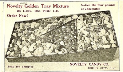 1911 Novelty Candy Co. Jersey City NJ Advertising Postcard Golden Tray Mixture