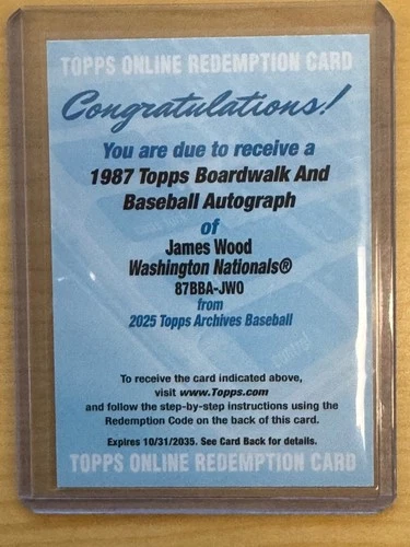 2025 Topps Archives James Wood Auto Redemption 1987 Boardwalk Baseball Nationals