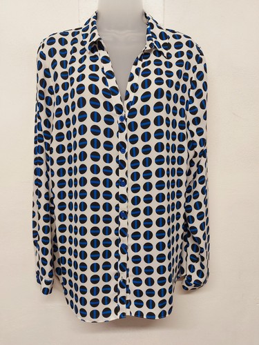 Ladies Blouse Shirt Size 20 White Blue Lightweight Long Sleeve VGC - Foto 2 di 9
