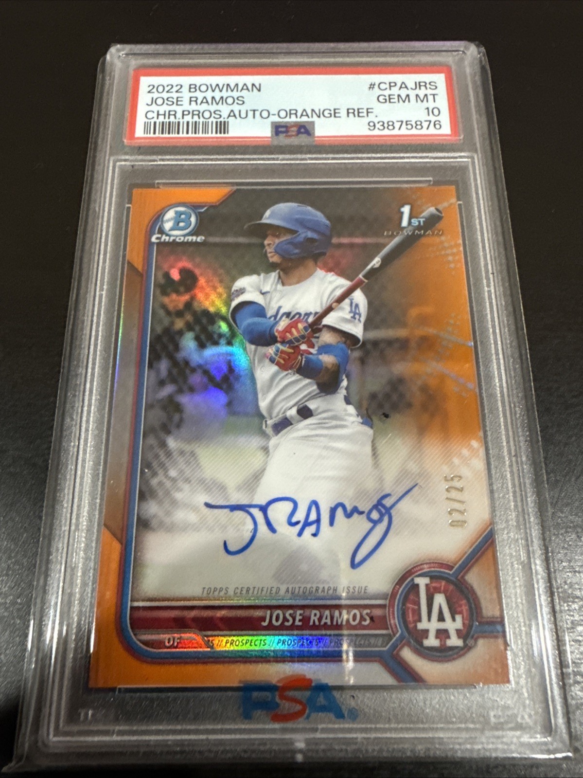 2022 Bowman Jose Ramos 1st True Orange Refractor Auto /25 Mets #CPAJRS PSA 10