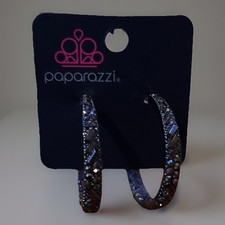 Paparazzi GLITZY By Association Blockbuster Gunmetal Black Earrings HTF  NWT