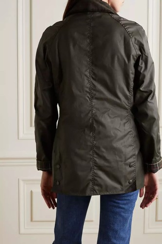Barbour Ladies Beadnell Waxed Jacket in Green olive sage tartan UK 14 US 10 RRP - Picture 17 of 22