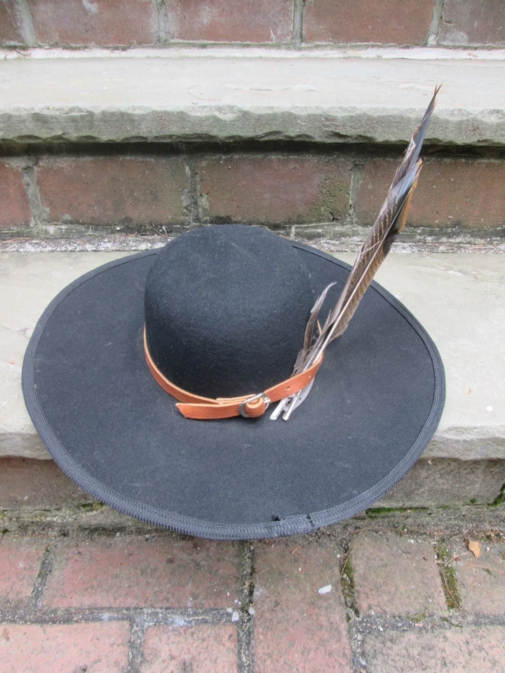 SOMBRERO DE LANA NEGRO RENACTOR SIGLO XVIII COLONIAL LONGHUNTER REV F&I WAR TALLA 7 NUEVO OTOÑO Foto 2 de 4