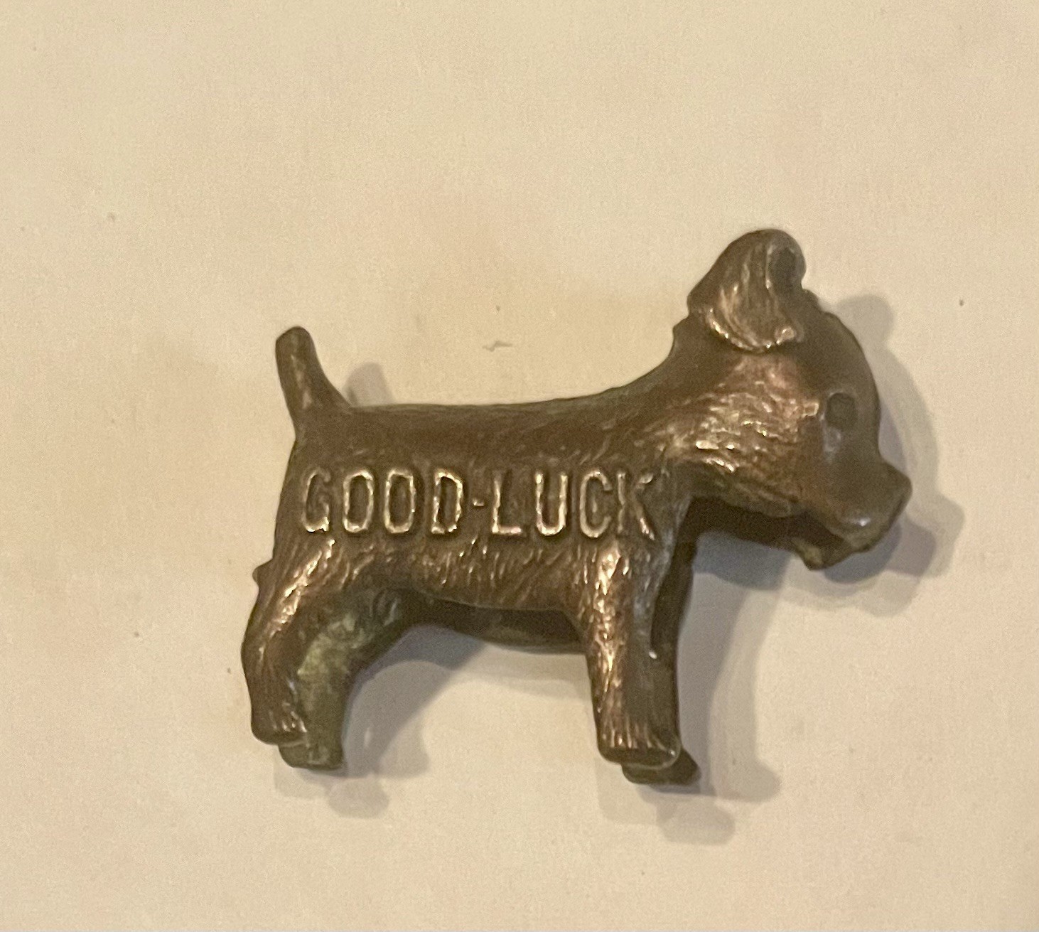 Boston Terrier Copper Good Luck Metal Charm Dog 1940s Ec