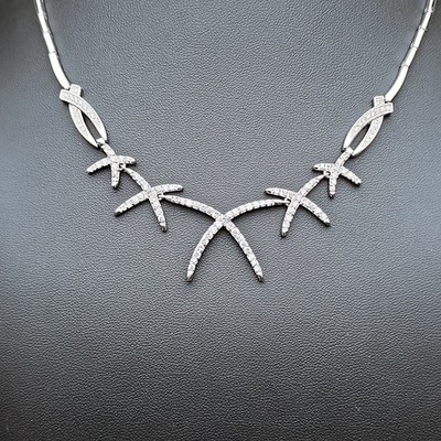 New 925 Sterling Silver Pave CZ Kiss X Cross Collar Statement Necklace  