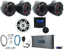  4 KICKER 47KMFC9 9" Marine Flat Mount Tower Speakers Infinity Sub Amp Receiver