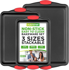3-Piece Nonstick Kitchen Oven Baking Pans - Premium  Stylish Non-Stick Steel, C