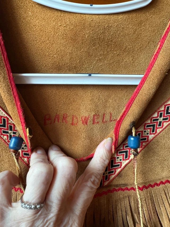 ¡Halloween! Disfraz de vestido indio nativo de gamuza genuina vintage Foto 3 de 4