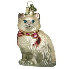 Old World Christmas Grey Himalayan Kitty Cat Glass Tree Ornament FREE BOX 12611