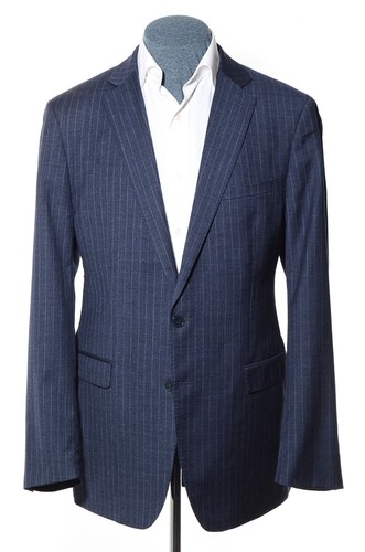 44L Long Extreme-Slim-Fit Calvin Klein Gray Pinstriped Wool 2-Piece Suit 36x32 - Picture 2 of 14